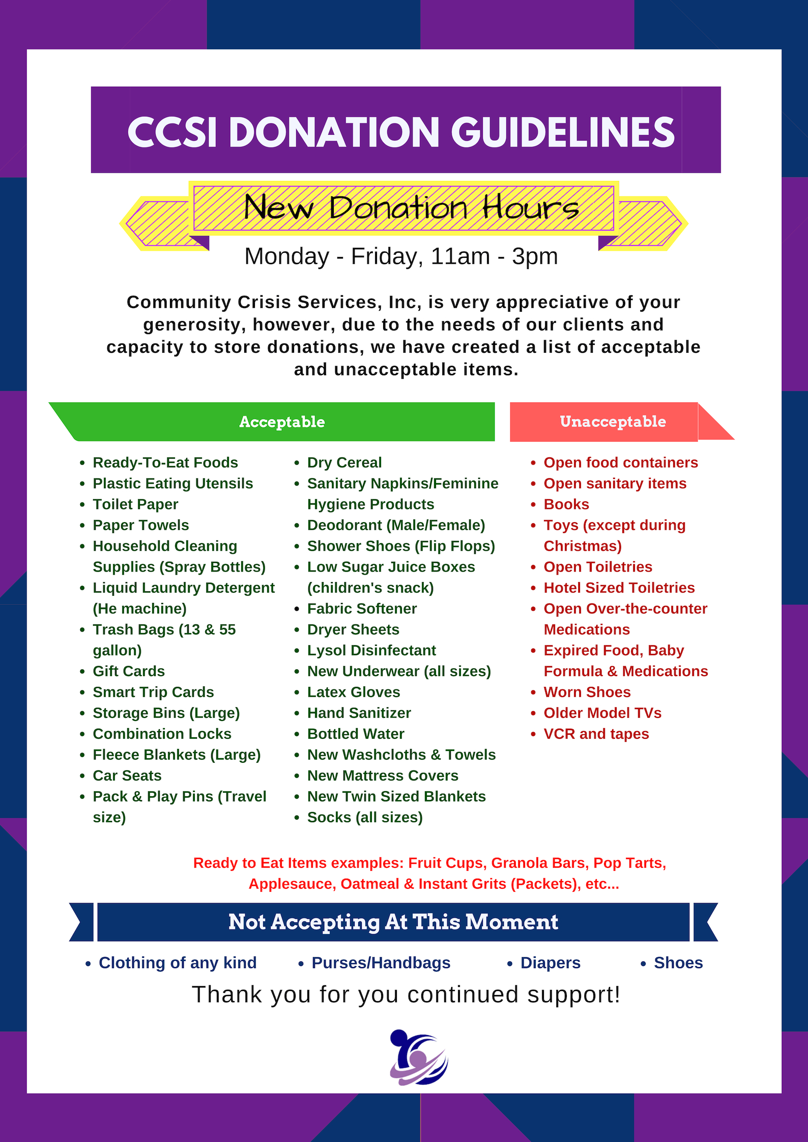 Donation Request List Community Crisis Services, Inc.